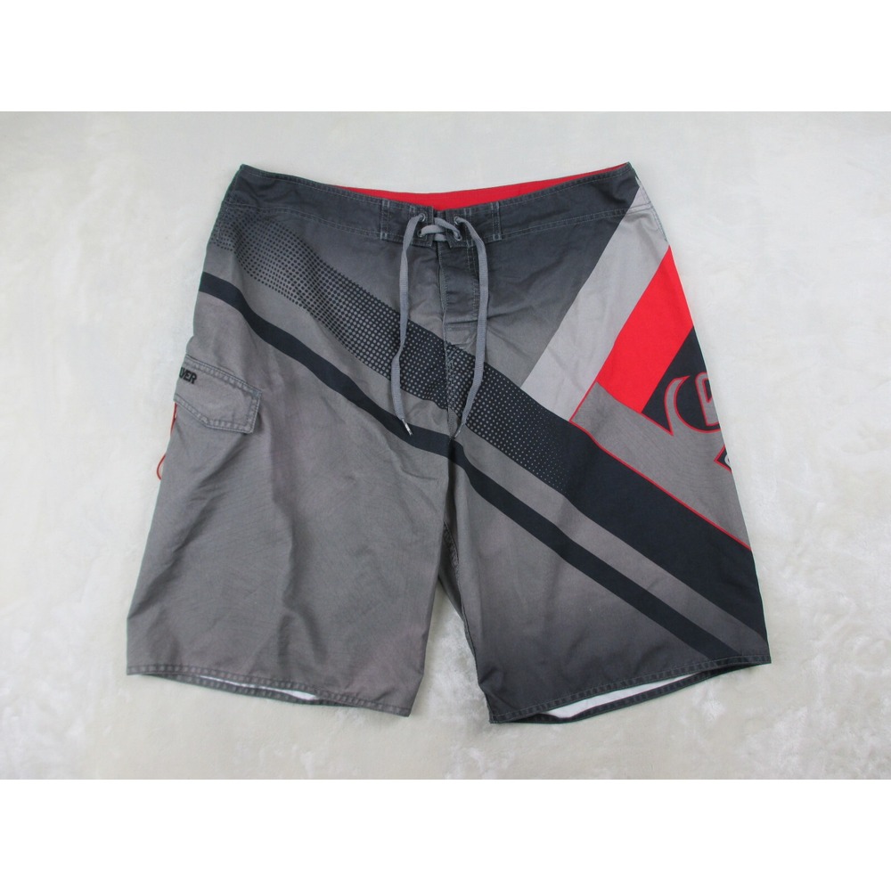 Quiksilver Swim‎ Trunks Mens 38 Gray Black Board Shorts Bathing Suit Y2K*